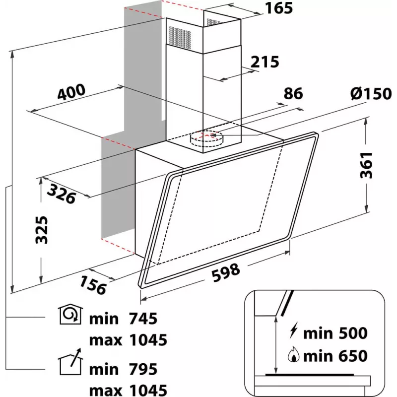 Whirlpool AKR 62F LT K Wall-mounted Melns 650 m³/h