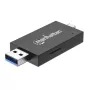 Manhattan USB-A / USB-C combo Multi-Card Reader/Writer, 5 Gbps (USB 3.2 Gen1 aka USB 3.0), Male to microSD and SD/MMC Slots, Mini Format, SuperSpeed USB, Windows or Mac, Melns/Transparent, Three Year Warranty