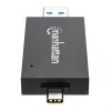 Manhattan USB-A / USB-C combo Multi-Card Reader/Writer, 5 Gbps (USB 3.2 Gen1 aka USB 3.0), Male to microSD and SD/MMC Slots, Mini Format, SuperSpeed USB, Windows or Mac, Melns/Transparent, Three Year Warranty