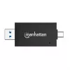 Manhattan USB-A / USB-C combo Multi-Card Reader/Writer, 5 Gbps (USB 3.2 Gen1 aka USB 3.0), Male to microSD and SD/MMC Slots, Mini Format, SuperSpeed USB, Windows or Mac, Melns/Transparent, Three Year Warranty