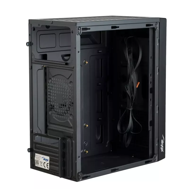 Datora korpuss Akyga AK35BK Micro Tower, Micro-ATX/Flex-ATX/Mini-ITX, maks. GPU 25 cm, maks. CPU dzesētājs 14 cm, 2×3,5 collu + 2×2,5 collu nodalījumi, USB 2.0×2, melns