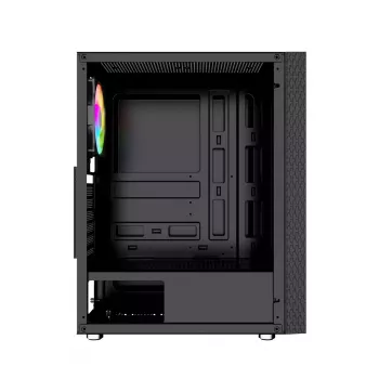 PC korpuss GEMBIRD Fornax 2500 Midi Tornis Melns — ATX/ITX atbalsts, rūdīts stikls, RGB, 3x120mm priekšā, 2x2.5 collu nodalījumi