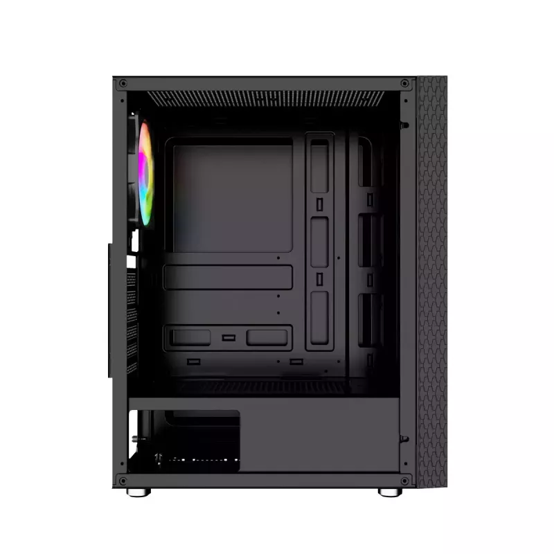 PC korpuss GEMBIRD Fornax 2500 Midi Tornis Melns — ATX/ITX atbalsts, rūdīts stikls, RGB, 3x120mm priekšā, 2x2.5 collu nodalījumi