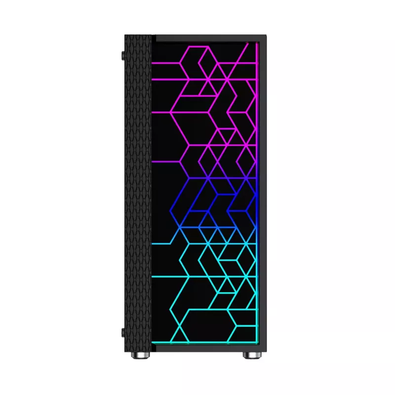 PC korpuss GEMBIRD Fornax 2500 Midi Tornis Melns — ATX/ITX atbalsts, rūdīts stikls, RGB, 3x120mm priekšā, 2x2.5 collu nodalījumi
