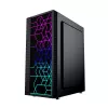PC korpuss GEMBIRD Fornax 2500 Midi Tornis Melns — ATX/ITX atbalsts, rūdīts stikls, RGB, 3x120mm priekšā, 2x2.5 collu nodalījumi