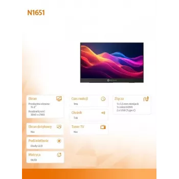 Monitors Neovo N1651 15 collas OLED 4K USB-C mHDMI 400n