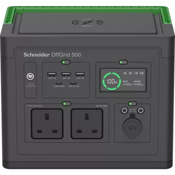 APC SE OffGrid Portable Power Station 500 - Li-Ion akumulators, LCD, 2x UK kontaktligzdas, 3x USB-A, 2x USB-C, 3x 12V, bezvadu lādētājs