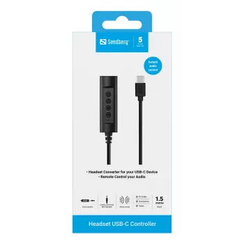 Sandberg Headset USB-C Controller, 1,5 m, kontrolieris, 25 g, melns