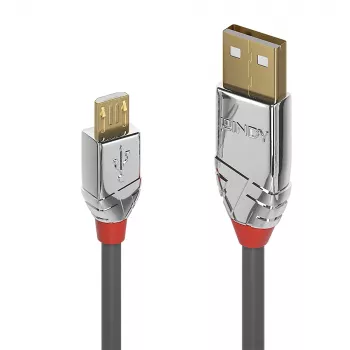 Lindy 1m USB 2.0 Type A to Micro-B kabelis, Cromo Line, 1 m, USB A, Micro-USB B, USB 2.0, 0,48 Gbit/s, Pelēks