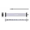Manhattan USB-C dokstacija/cilnis ar karšu lasītāju un MST, pieslēgvietas (x7): Ethernet, HDMI (x2 4k@60Hz), USB-A (x3) un USB-C, ar Power Delivery (PD) 100 W – nepieciešams ārējs USB-C lādētājs (nav komplektā). Darbojas ar USB strāvu (nav nepieciešams ārējs barošanas avots), kad PD netiek izmantots