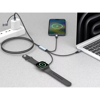 Sandberg 3-in-1 ceļojumu uzlādes kabelis 100 W, 1,2 m, USB A/USB C, melns