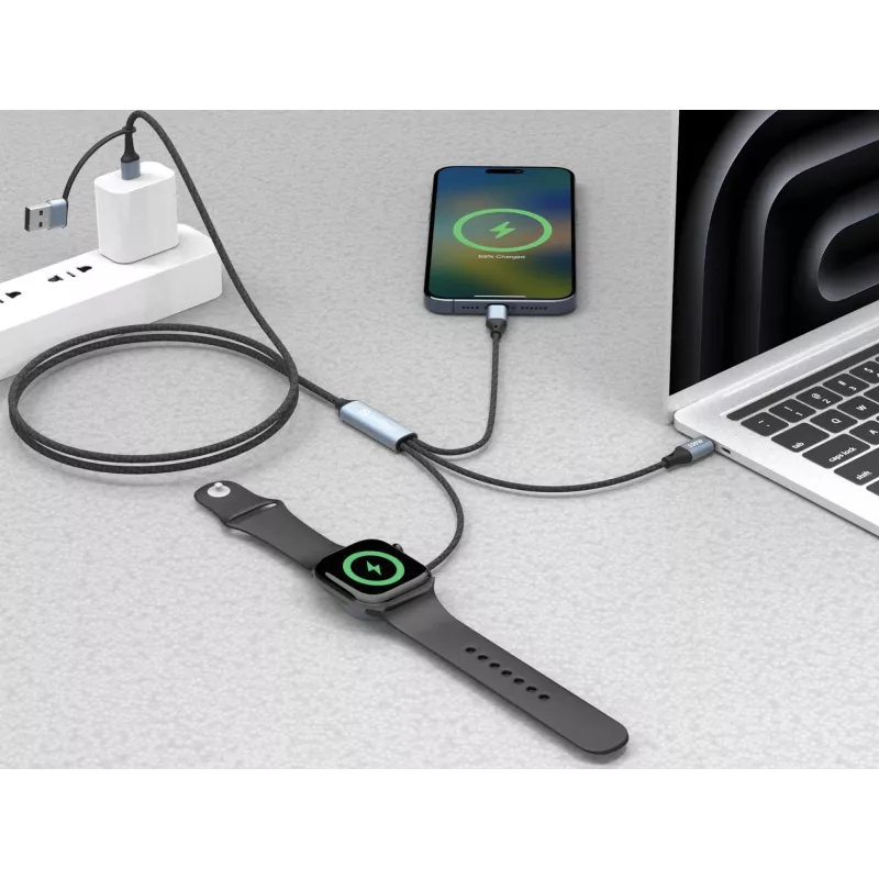 Sandberg 3-in-1 ceļojumu uzlādes kabelis 100 W, 1,2 m, USB A/USB C, melns