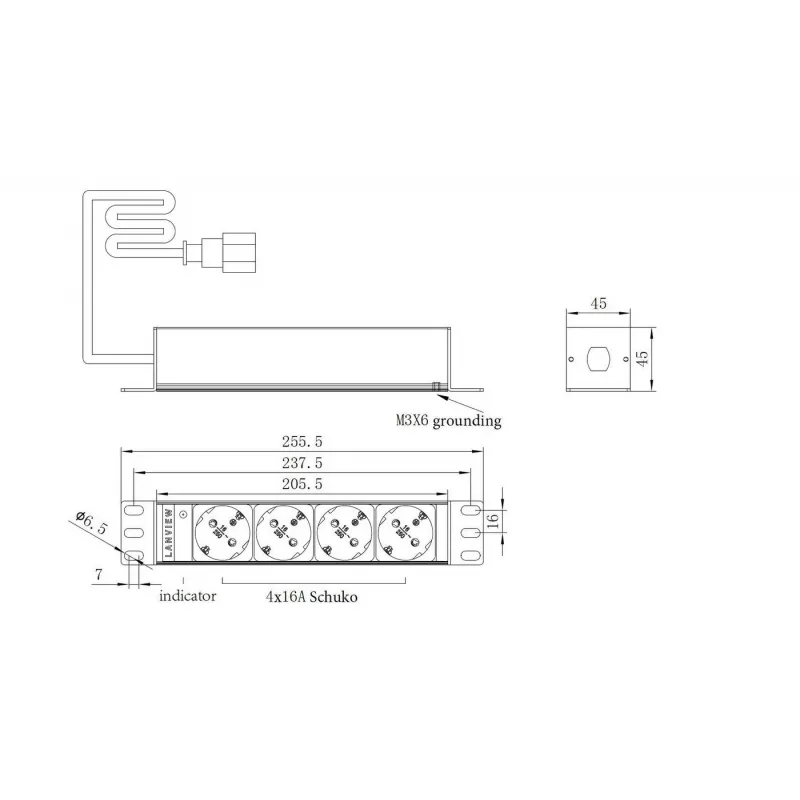 Plaukta barošanas sadales bloks Lanview LVR-2MSCH-SCH-C13-4 — Lanview barošanas sadales bloka modelis LVR-2MSCH-SCH-C13-4