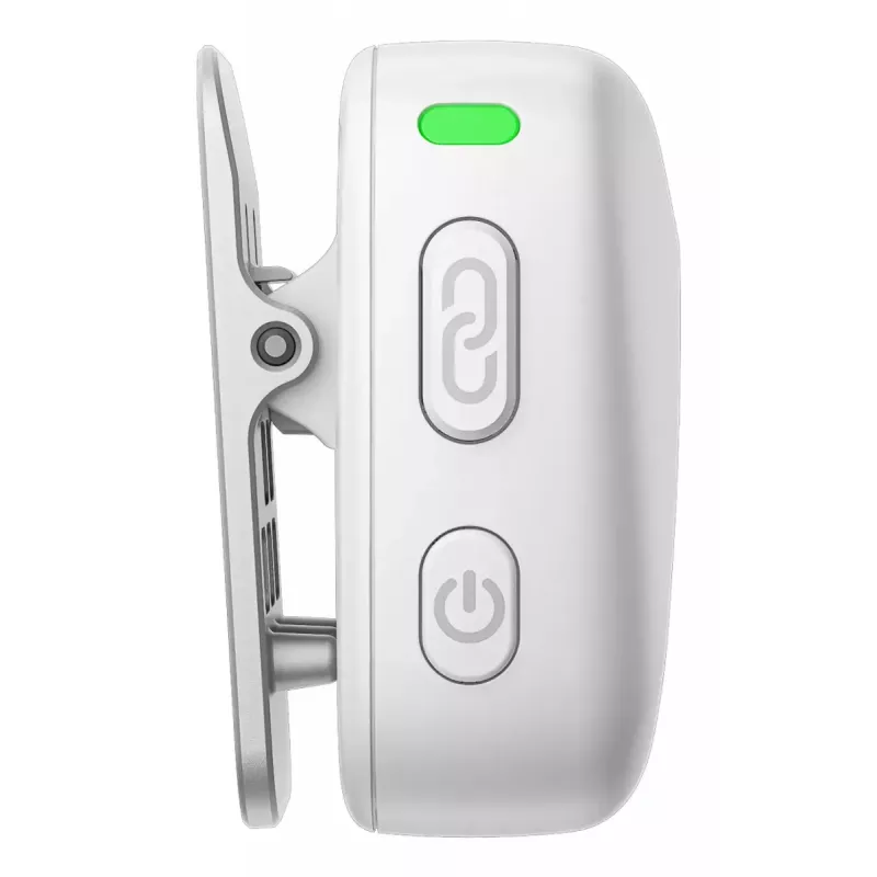 Bezvadu mikrofonu raidītājs ar piespraudi DJI CP.RN.00000430.01 — 100–20000 Hz, 3,87 V baterija, līdz 11,5 h, balts, 26,1×26,6×16 mm