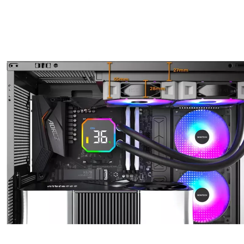 Montech HyperFlow Digital 240 procesora universālais šķidruma dzesētājs 12 cm Balts 1 gab.
