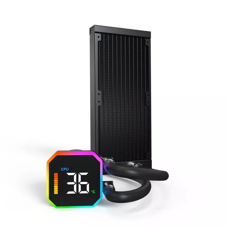 Montech HyperFlow Digital 240 procesora daudzfunkcionālais šķidruma dzesētājs 12 cm Melns 1 gab.