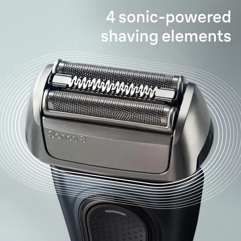 Braun Series 8 8513s mitrā un sausā skuveklis ar uzlādes statīvu un ceļojumu somiņu, fjordu pelēks
