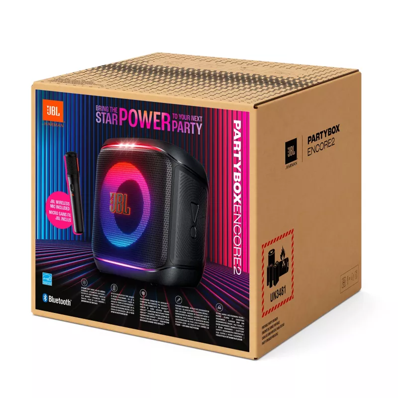 Mono portatīvais skaļrunis JBL Encore 2 Mono melns — 100 W, izturīgs pret šļakatām, Bluetooth un vadu savienojums