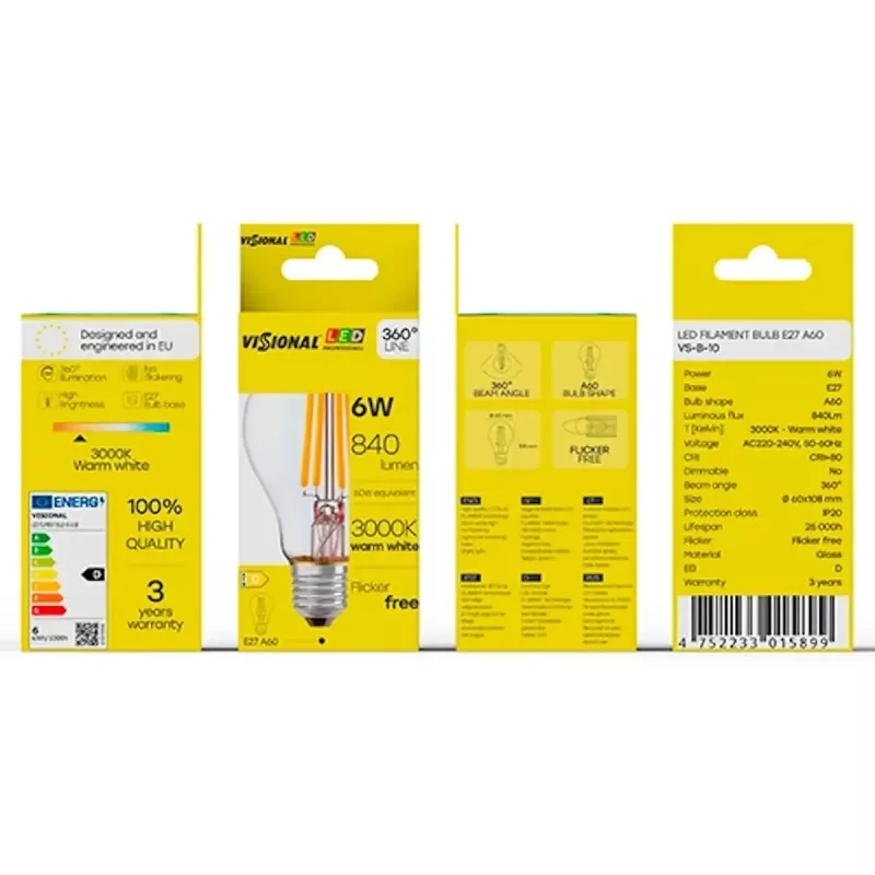 VISIONAL VS-B-10 LED spuldze, 6 W, 840 lm, 3000 K