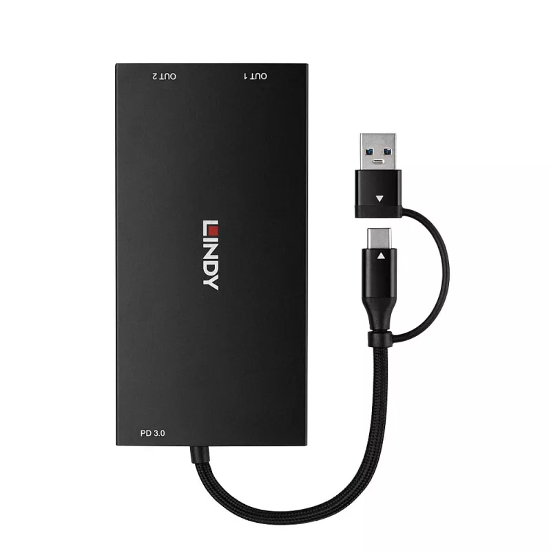 Lindy 43430 video kabeļa adapteris 0.11 m USB Type-C 2 x HDMI melns