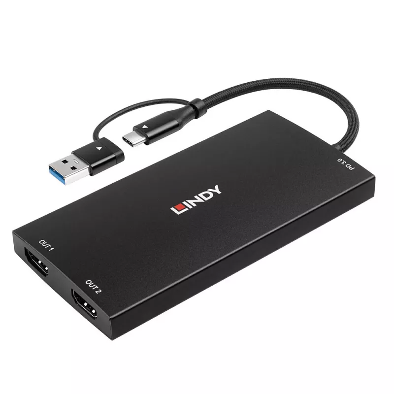 Lindy 43430 video kabeļa adapteris 0.11 m USB Type-C 2 x HDMI melns