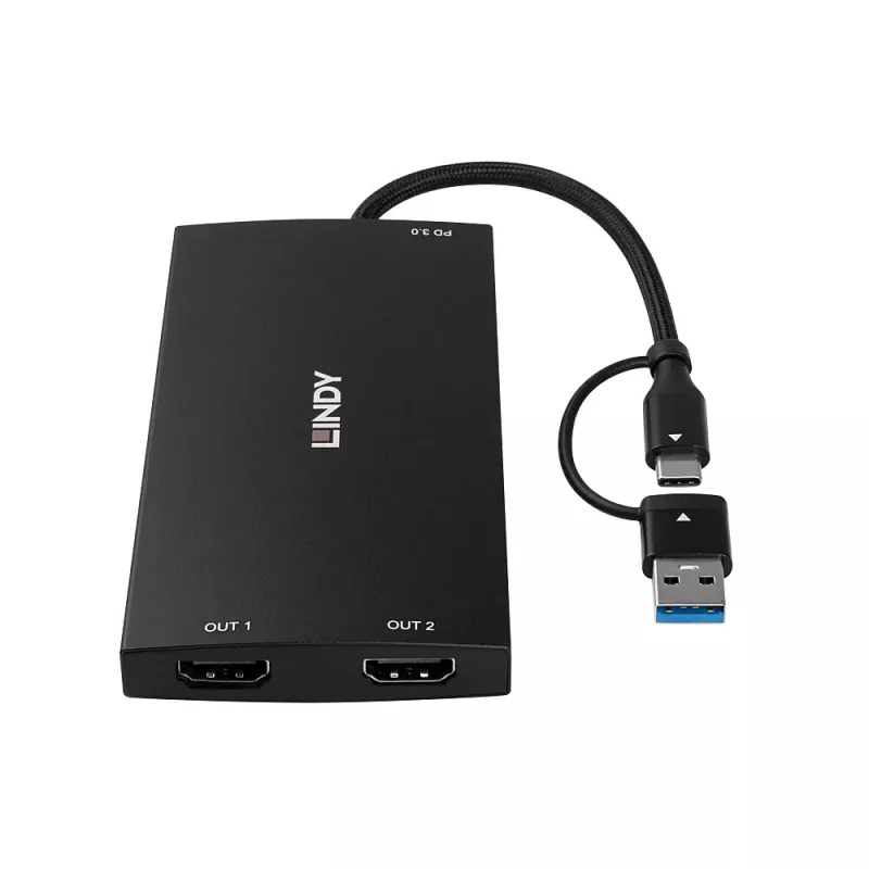 Lindy 43430 video kabeļa adapteris 0.11 m USB Type-C 2 x HDMI melns