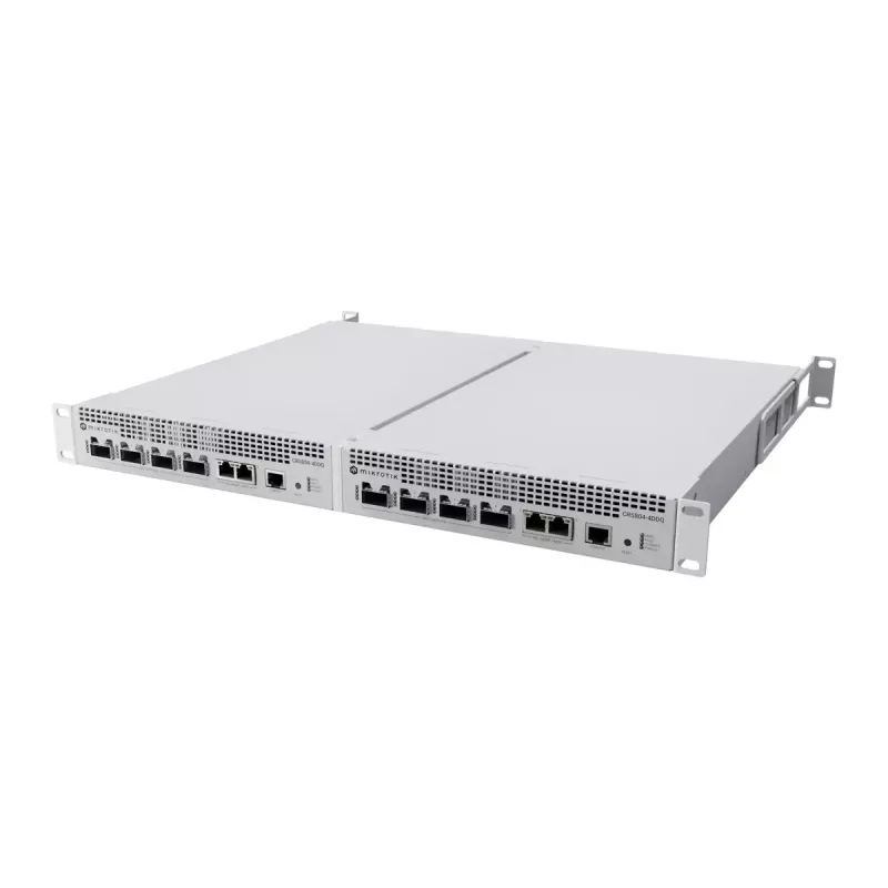 Tīkla slēdzis MikroTik CRS804-4DDQ-HRM — 10G Ethernet RJ-45 2 porti, konsole RJ-45, pelēks