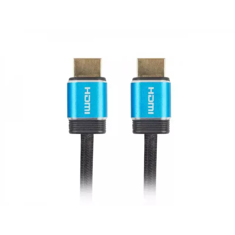 HDMI kabelis LANBERG CA-HDMI-P20CU-0010-BK 1 m, HDMI Type A vīrietis–vīrietis, HDMI 2.0, 18 Gbit/s, ARC, zeltīti kontakti, melns/zils