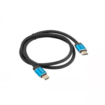 HDMI kabelis LANBERG CA-HDMI-P20CU-0010-BK 1 m, HDMI Type A vīrietis–vīrietis, HDMI 2.0, 18 Gbit/s, ARC, zeltīti kontakti, melns/zils