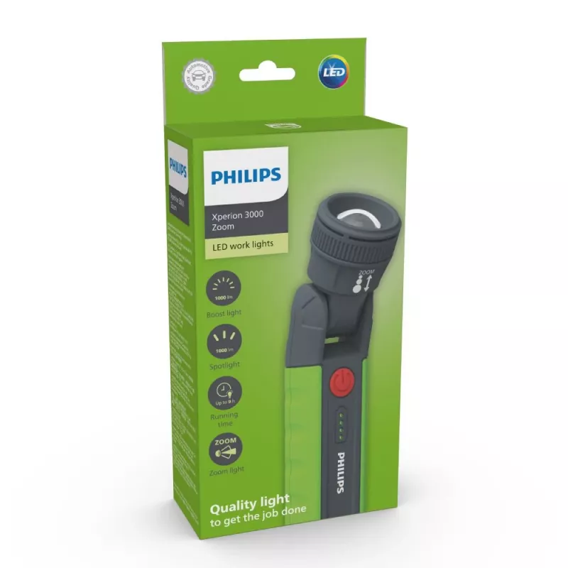 Philips Xperion 3000 LUMX30ZOOMX1 Zoom, LED, 1000 lm, 1000 lm, zaļa, pelēka, akumulators, 9 h