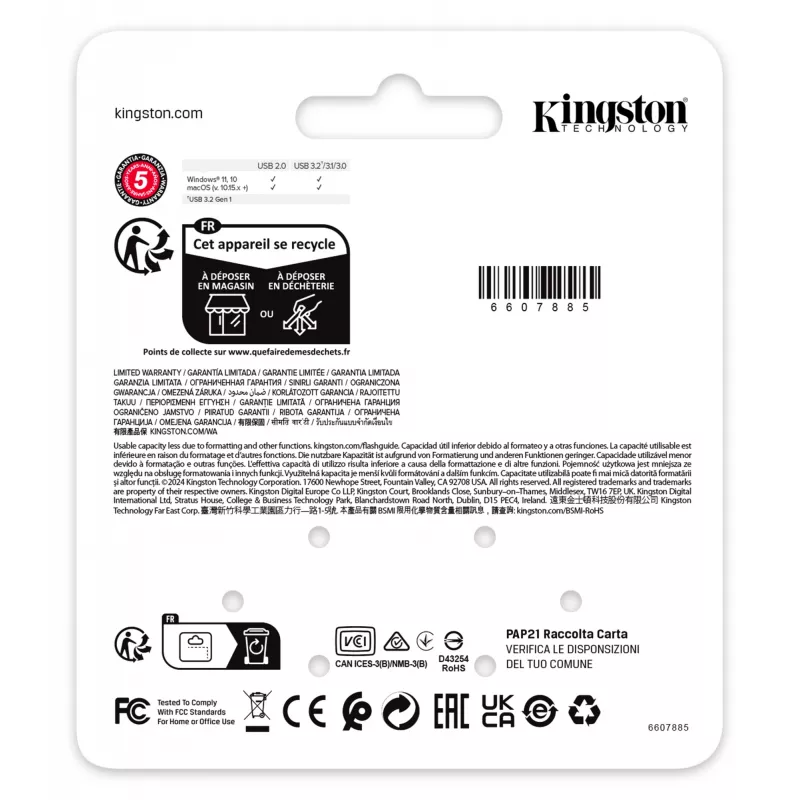 USB zibatmiņa KINGSTON DataTraveler SE9 G3 512GB — USB Type-A, USB 3.2 Gen 1, 220/100 MB/s, bez vāciņa, tumšā niķeļa