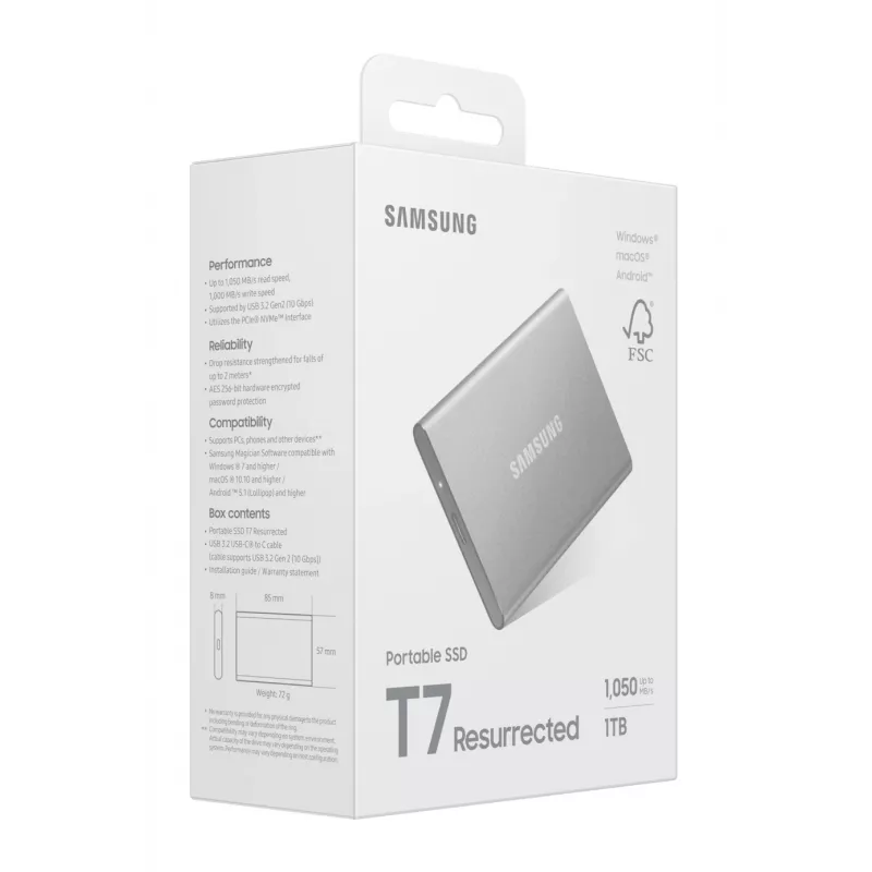 Samsung MU-PD1T0G/WW ārējais cietvielu disks 1 TB USB Type-C 3.2 Gen 2 (3.1 Gen 2) Sudraba