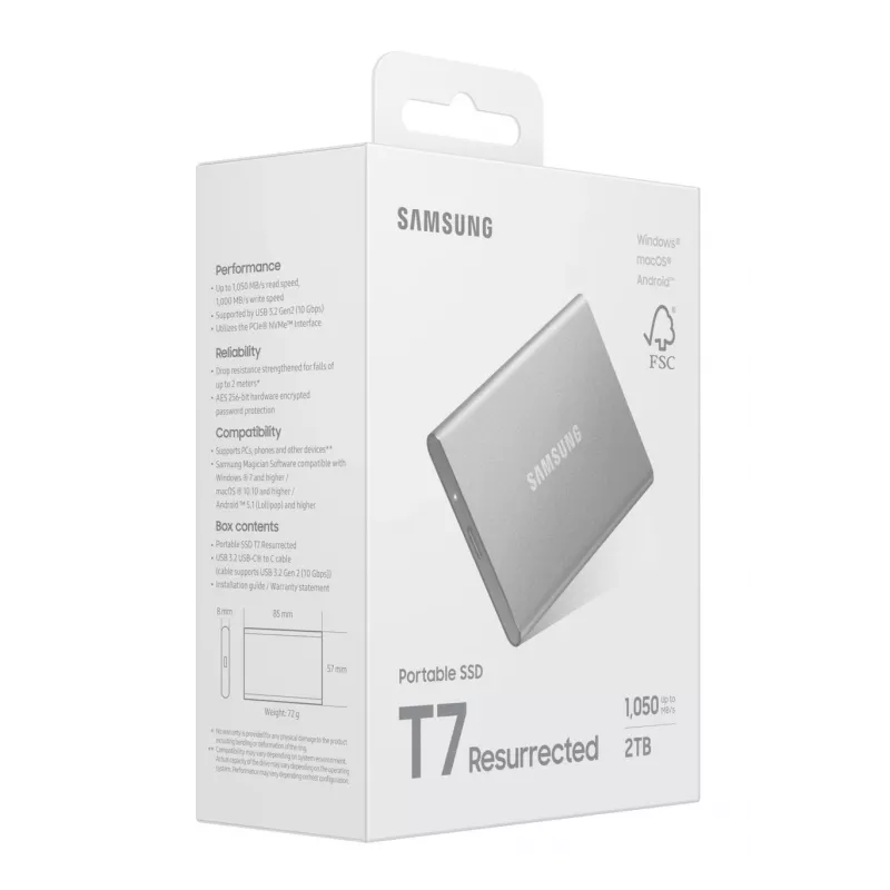 Samsung MU-PD2T0G/WW ārējais cietvielu disks 2 TB USB Type-C 3.2 Gen 2 (3.1 Gen 2) Sudraba