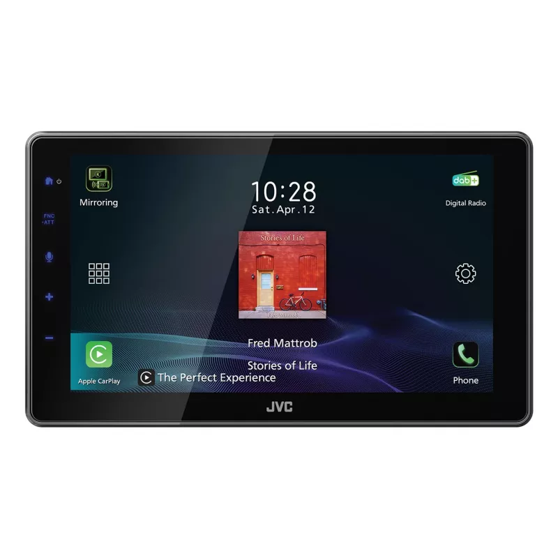 2-DIN JVC KW-M795DBW automašīnas multivides uztvērējs, 9 collu kapacitīvs skārienekrāns, 200 W, Wi‑Fi divjoslu, Bluetooth, DAB+/FM/AM