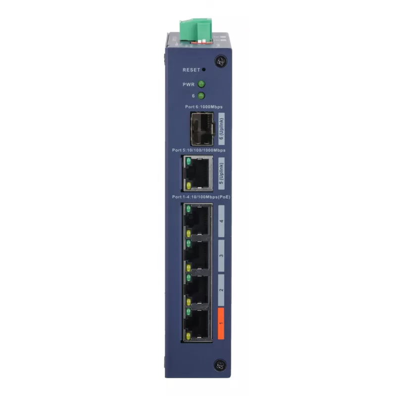 Pārvaldīts rūpnieciskais komutators DAHUA CHS4106-4ET-60 — 6 porti, 4x PoE 10/100, L2, 4.8 Gbit/s, 8000 MAC