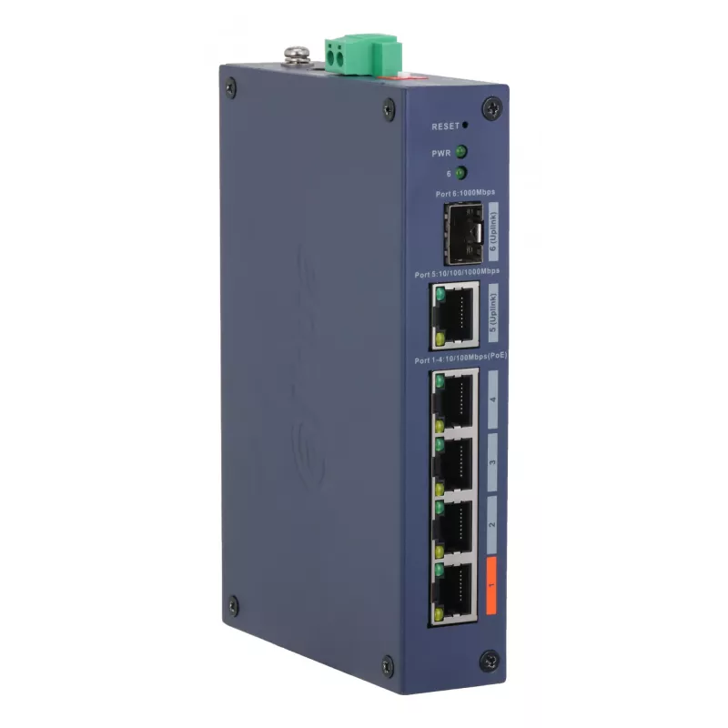 Pārvaldīts rūpnieciskais komutators DAHUA CHS4106-4ET-60 — 6 porti, 4x PoE 10/100, L2, 4.8 Gbit/s, 8000 MAC