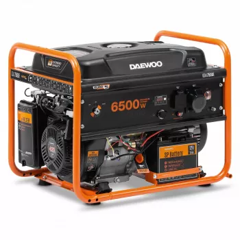 Pārnēsājams benzīna ģenerators DAEWOO GDA 7500E — 6500 W, 230 V, 30 L tvertne, oranža/melna