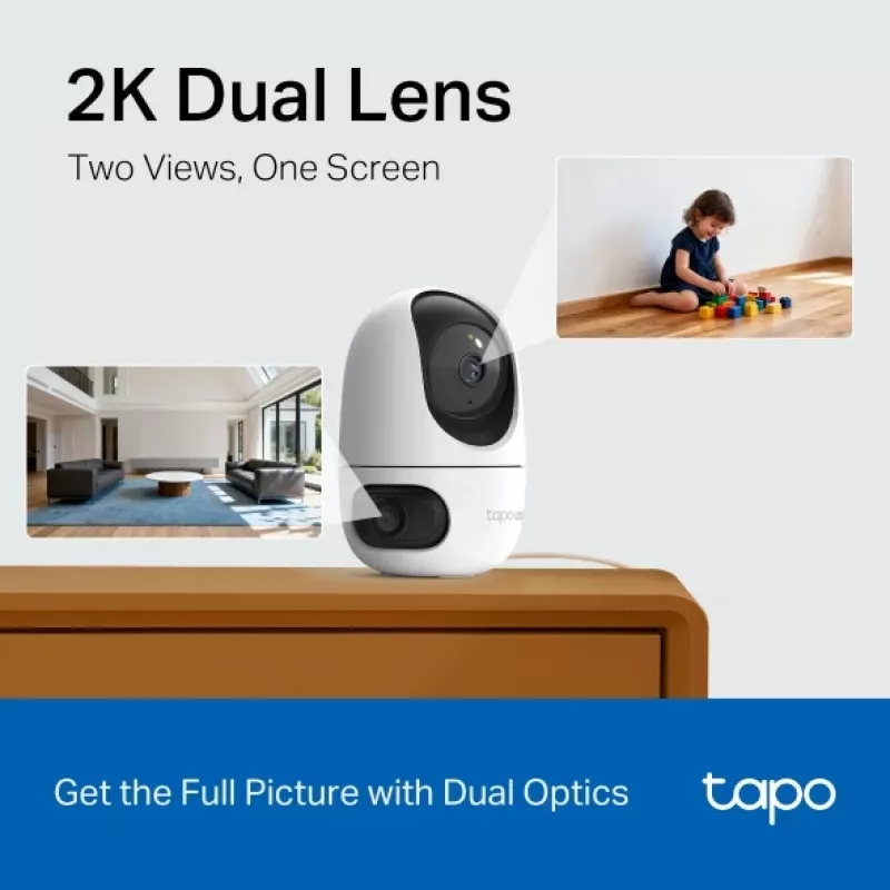 TP-Link Tapo C245D IP drošības kamera, 2304×1296, 3.1 mm objektīvs, 104.3° horiz., griestu/sienas stiprinājums, bezvadu, iekštelpām, balta