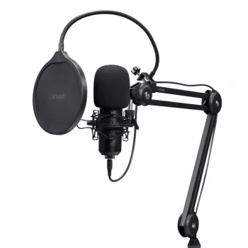 Podkāsta mikrofons TRUST GXT 270 Emita II+ — Kondensatora, USB, vadu savienojums, metāla korpuss, melns, 2,5 m kabelis