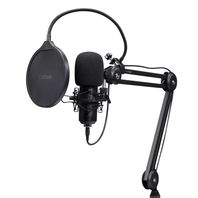 Podkāsta mikrofons TRUST GXT 270 Emita II+ — Kondensatora, USB, vadu savienojums, metāla korpuss, melns, 2,5 m kabelis