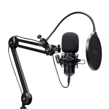 Podkāsta mikrofons TRUST GXT 270 Emita II+ — Kondensatora, USB, vadu savienojums, metāla korpuss, melns, 2,5 m kabelis