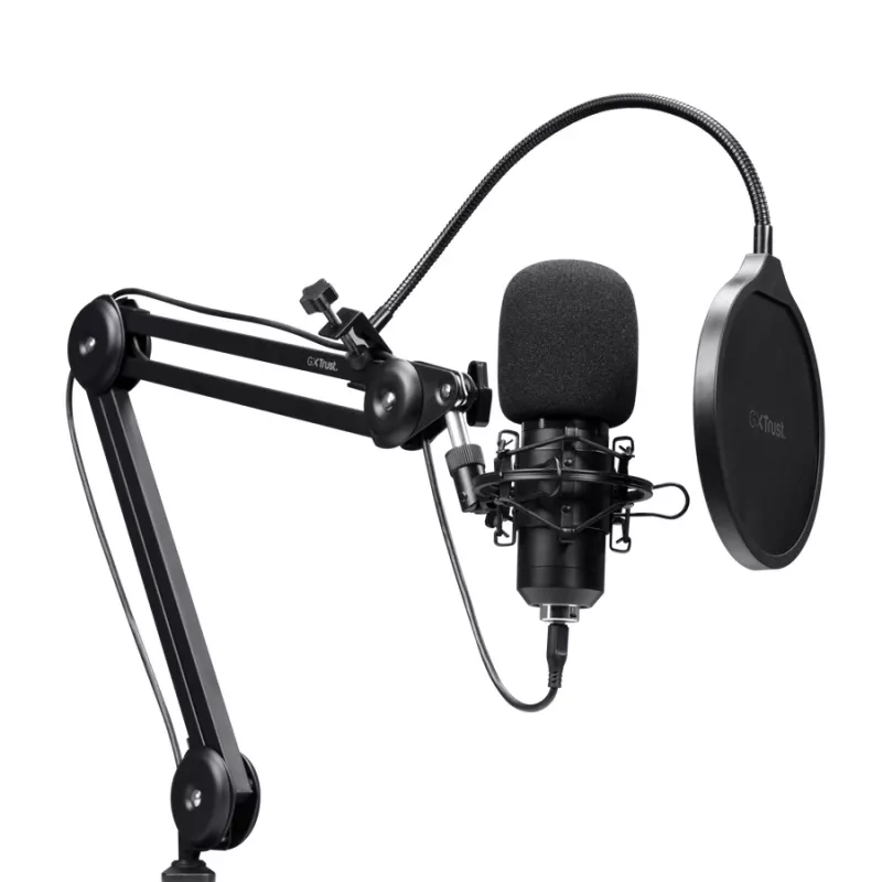 Podkāsta mikrofons TRUST GXT 270 Emita II+ — Kondensatora, USB, vadu savienojums, metāla korpuss, melns, 2,5 m kabelis