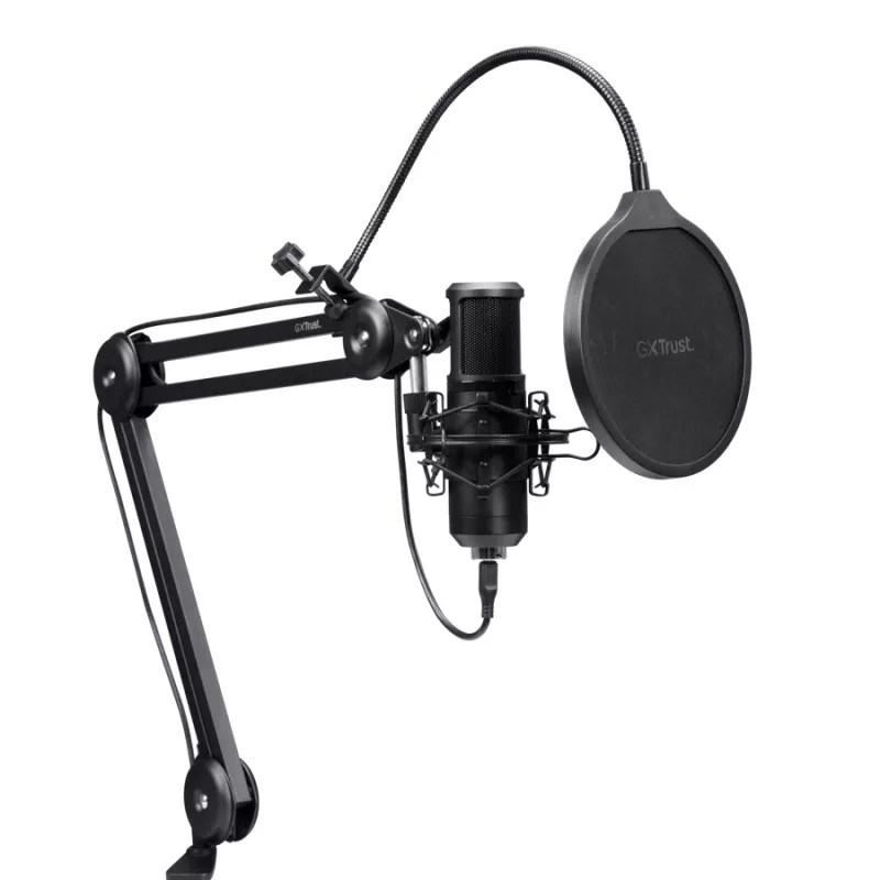 Podkāsta mikrofons TRUST GXT 270 Emita II+ — Kondensatora, USB, vadu savienojums, metāla korpuss, melns, 2,5 m kabelis