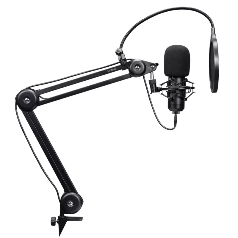 Podkāsta mikrofons TRUST GXT 270 Emita II+ — Kondensatora, USB, vadu savienojums, metāla korpuss, melns, 2,5 m kabelis