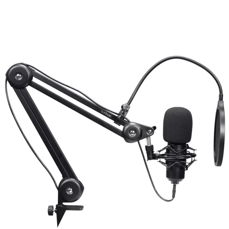 Podkāsta mikrofons TRUST GXT 270 Emita II+ — Kondensatora, USB, vadu savienojums, metāla korpuss, melns, 2,5 m kabelis