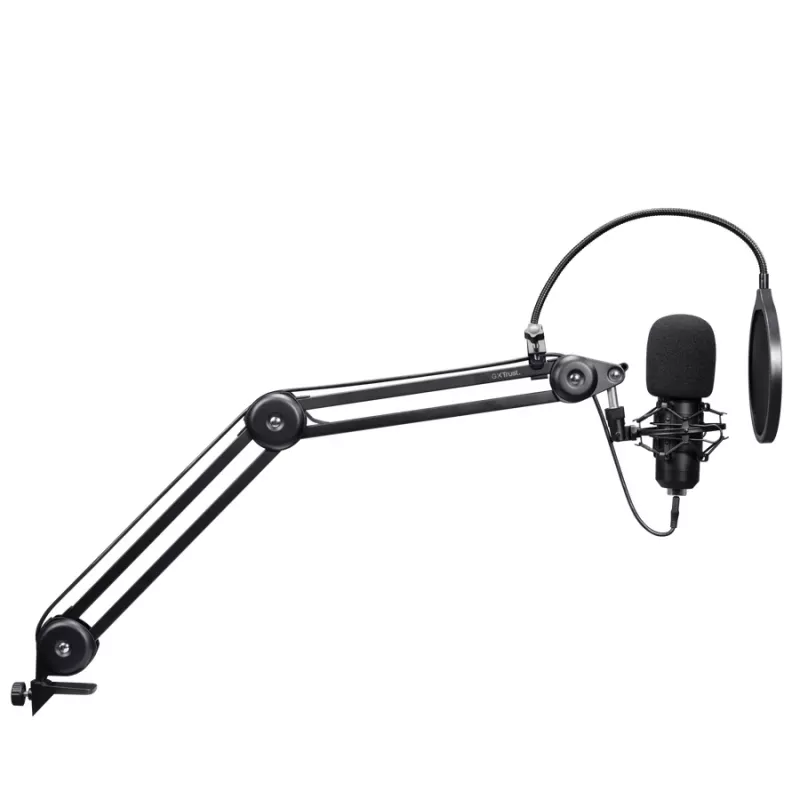 Podkāsta mikrofons TRUST GXT 270 Emita II+ — Kondensatora, USB, vadu savienojums, metāla korpuss, melns, 2,5 m kabelis