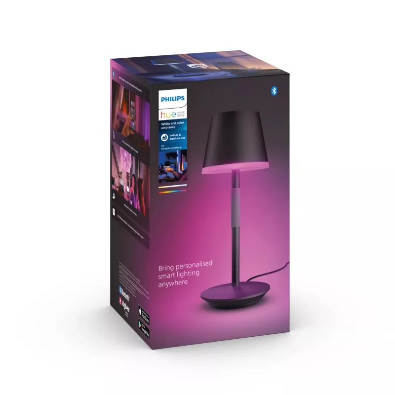 Viedā galda lampa Philips Hue Go pārnēsājamā lampa Bluetooth Zigbee Melna