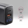 AXAGON ACU-PQ67D ceļojumu sienas lādētājs, 67 W, USB-C PD3.0 + USB-A QC4+, 2 izejas, LCD displejs, 100–240 V