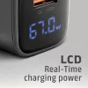 AXAGON ACU-PQ67D ceļojumu sienas lādētājs, 67 W, USB-C PD3.0 + USB-A QC4+, 2 izejas, LCD displejs, 100–240 V