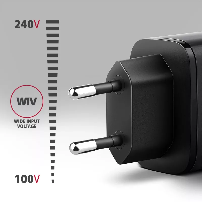 AXAGON ACU-PQ67D ceļojumu sienas lādētājs, 67 W, USB-C PD3.0 + USB-A QC4+, 2 izejas, LCD displejs, 100–240 V